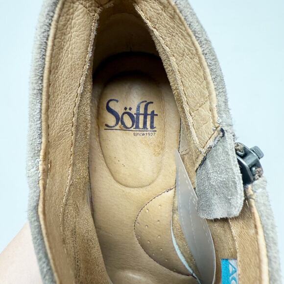 Sofft Tan Suede Wedge Heel Booties Women's Size 8 EUC Side Zip Waterproof - Picture 6 of 11
